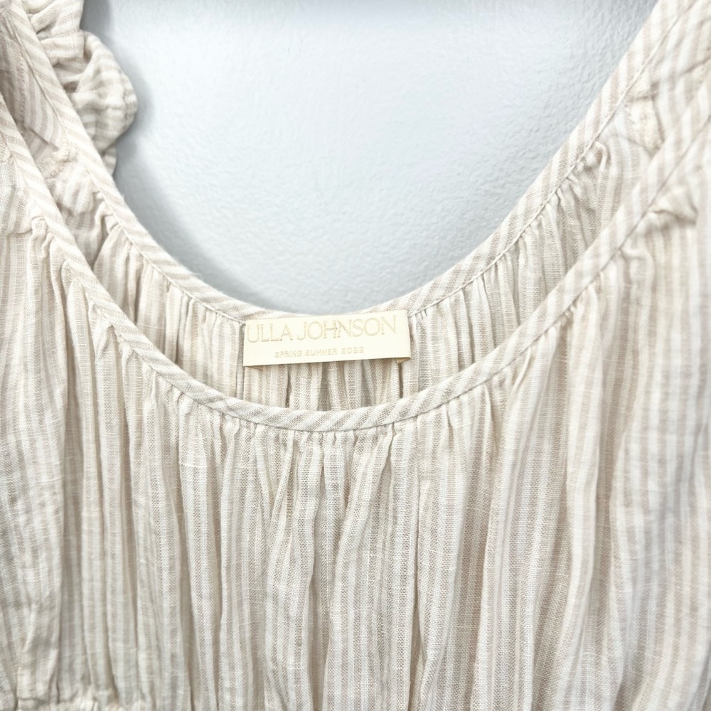 Ulla Johnson Size 6 • Rissa Linen Striped Ruffle Nap Midi Dress. - Picture 3 of 6